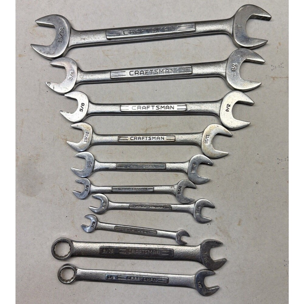 Vintage 10 Pc. CRAFTSMAN V Series Open End Wrench Set USA Mixed SAE